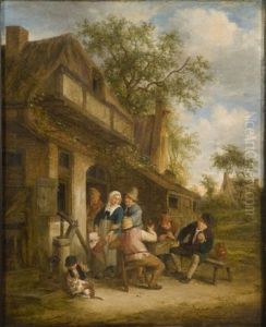 Buveurs Et Fumeurs Devant Une Auberge by Adriaen Jansz van Ostade