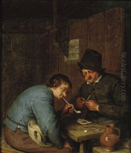 Two Peasants Smoking In An Interior by Adriaen Jansz van Ostade