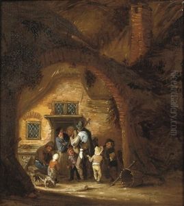A Piper Playing Outside A Cottage by Adriaen Jansz van Ostade