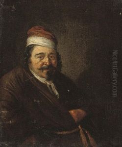Portrait Of A Man, In A Brown Gown And A Red Cap With White Trim