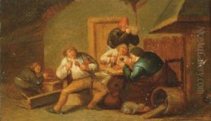 Peasants Smoking And Drinking By A Fireplace, The Sense Of Taste