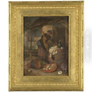 A Maid In A Hofje With A Still Life Of Vegetables And Domestic Utensils