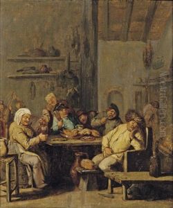 An Interior Of An Inn With Peasants Drinking And Eating