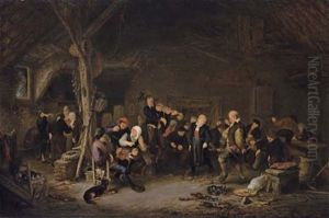 Peasants Making Merry In A Barn by Adriaen Jansz van Ostade