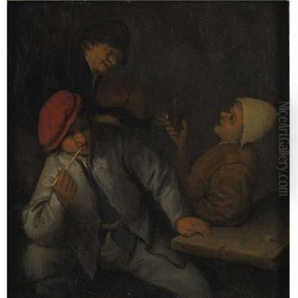 Three Peasants Drinking And Smoking In An Interior - view 1