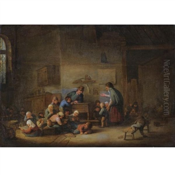 A Classroom Interior With A Mother Enrolling A New Boy To The Class - view 1
