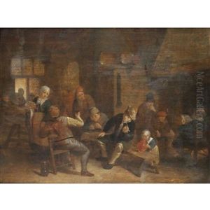 A Tavern Interior With Boors Smoking And Drinking by Adriaen Jansz van Ostade