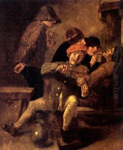 Peasants Making Merry In A Tavern (+ Another; 2 Works) by Adriaen Jansz van Ostade