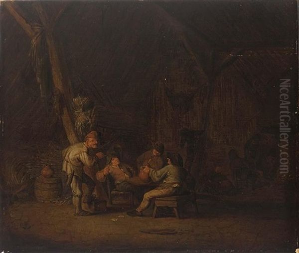 A Barn Interior With Peasants Smoking And Drinking - view 1