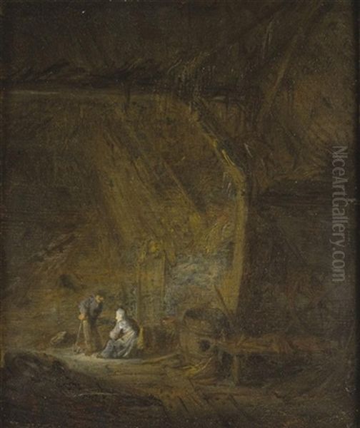 A Barn Interior With Two Peasants Conversing - view 1