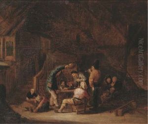 Boors Smoking And Drinking In A Barn