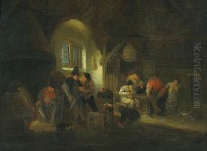 An Interior Scene With Peasants Carousing by Adriaen Jansz van Ostade