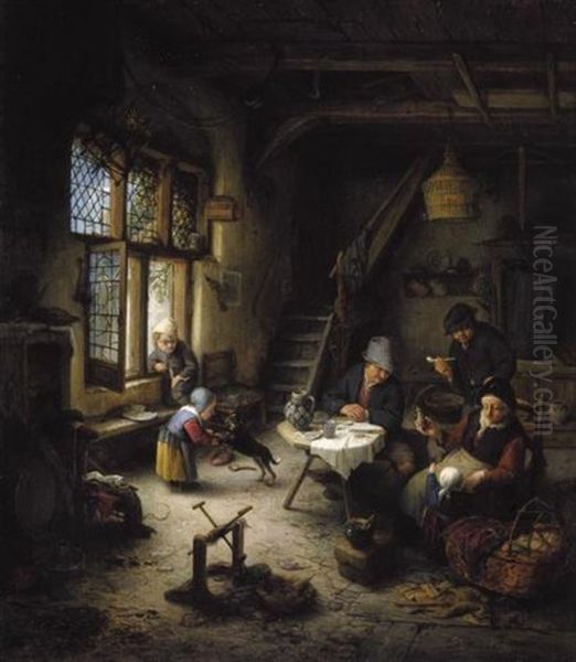 A Peasant Family In A Cottage Interior - view 1