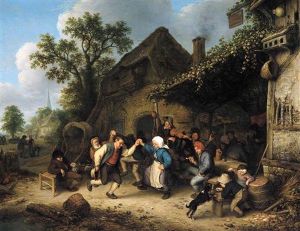 Peasants Carousing And Dancing Outside An Inn by Adriaen Jansz van Ostade