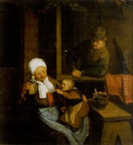 A Couple Entertaining A Young Child by Adriaen Jansz van Ostade