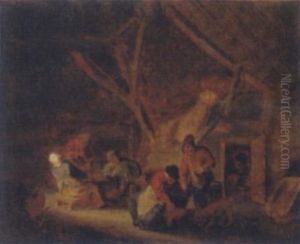 Peasants Carousing In A Barn by Adriaen Jansz van Ostade