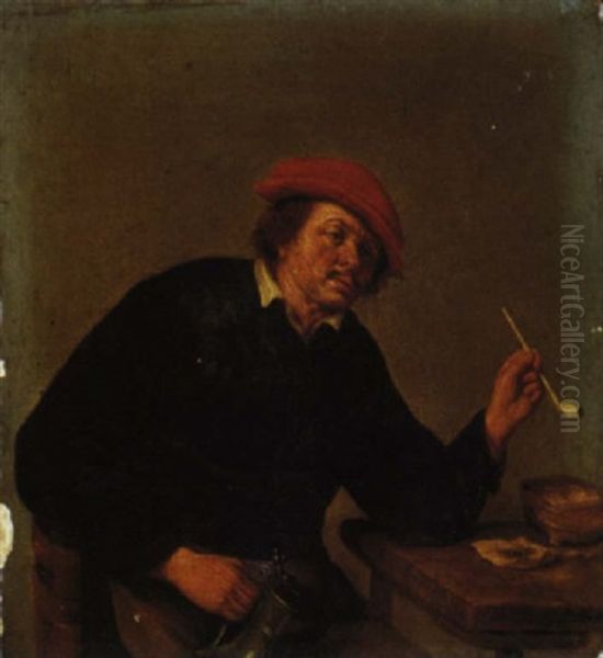 A Boor Smoking A Pipe And Drinking At A Table - view 1
