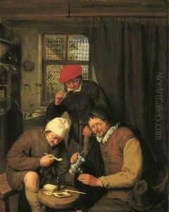 De Drinker: Three Boors Drinking And Smoking In A Spirit House