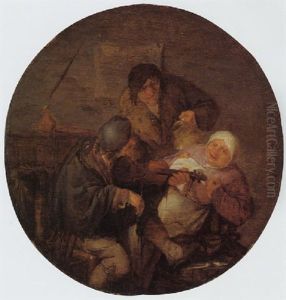 Two Men And A Woman Making Music, Singing And Drinking In An Interior by Adriaen Jansz van Ostade