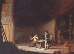 Tavern Interior With Peasants Playing Music by Adriaen Jansz van Ostade