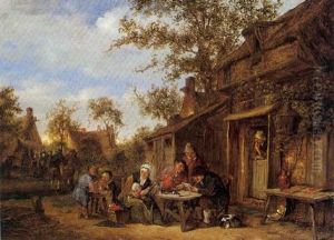 Famille De Paysans Se Restaurant Dans La Cour D'une Ferme thumbnail