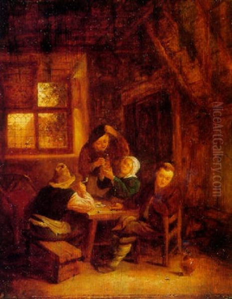 Peasants Drinking At A Table In A Cottage Interior - view 1
