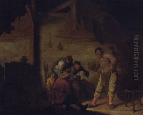 Peasants In A Barn Drinking And Reading A Letter - view 1