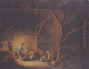 Scene D'interieur Paysan:  Une Famille Dans Une Grange by Adriaen Jansz van Ostade