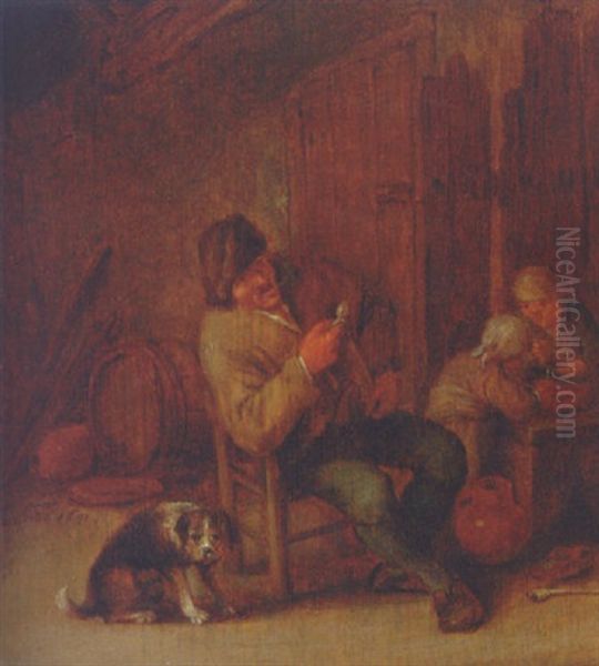 A Boor Smoking In An Inn With A Dog And Two Children - view 1