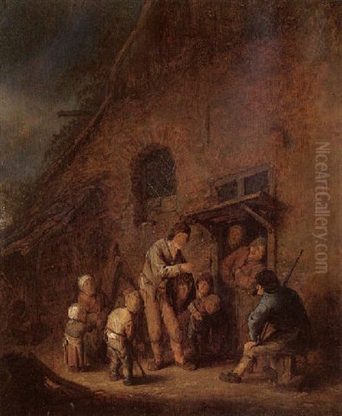 A Hurdy-gurdy Player With Children - view 1
