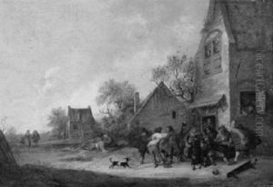 Raufende Bauern Vor Einer Landlichen Schanke by Adriaen Jansz van Ostade