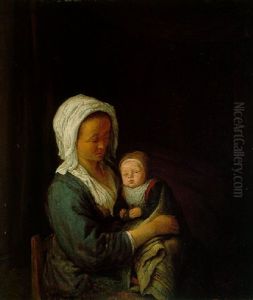 A Woman Holding A Child On Her Lap by Adriaen Jansz van Ostade