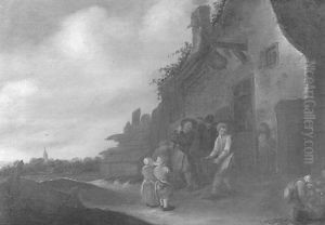 Aufbrechendes Landvolk Vor Der Dorfschenke by Adriaen Jansz van Ostade