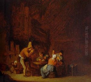 A Peasant Family In A Barn by Adriaen Jansz van Ostade