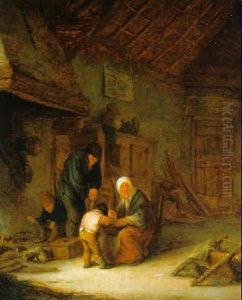 Eine Mutter Fuettert Ihren Sohn Im Inneren Eines Bauernhauses... by Adriaen Jansz van Ostade