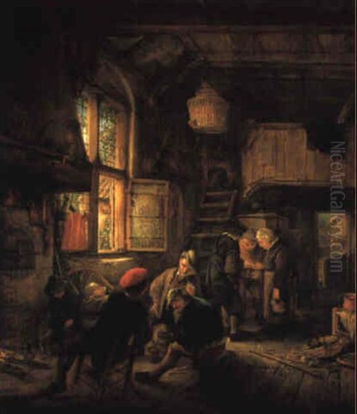 The Interior Of An Inn With Three Seated Peasants Drinking And Smoking - view 1