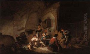 Boors Merrymaking In A Barn by Adriaen Jansz van Ostade