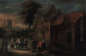 A Village Scene With Peasants Dancing In The Foreground by Adriaen Jansz van Ostade