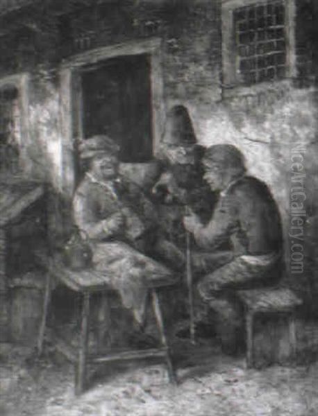 Peasants Smoking And Drinking Outside An Inn - view 1