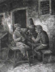 Peasants Smoking And Drinking Outside An Inn by Adriaen Jansz van Ostade