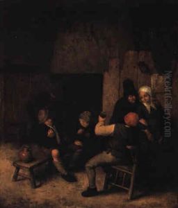 Peasants Drinking And Smoking In An Interior by Adriaen Jansz van Ostade