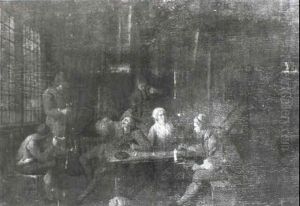 Interior With Peasants Feasting And Drinking by Adriaen Jansz van Ostade