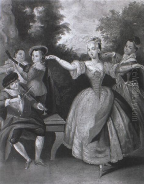 Elegant Figures Dancing On A Terrace - view 1