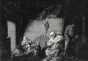 Peasant Interior With A Mother Tending Her Child by Adriaen Jansz van Ostade