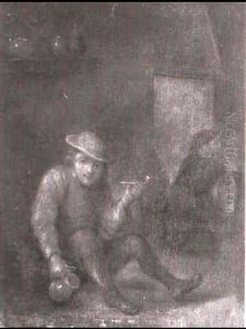 Nachfolge - Rauchender Bauer In Einer Schenke by Adriaen Jansz van Ostade