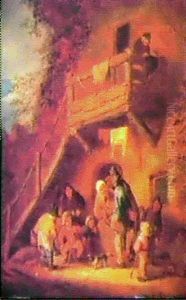 Joueur De Viele Devant Une Auberge