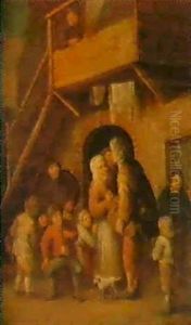 Contadini Davanti A Un Casolare by Adriaen Jansz van Ostade