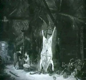 Scheuneninterieur Mit Einem Geschlachteten Schwein by Adriaen Jansz van Ostade