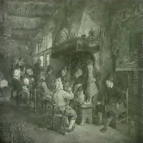 Peasants Drinking And Smoking By A Fire In An Inn - view 1