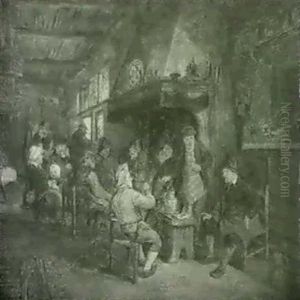 Peasants Drinking And Smoking By A Fire In An Inn by Adriaen Jansz van Ostade